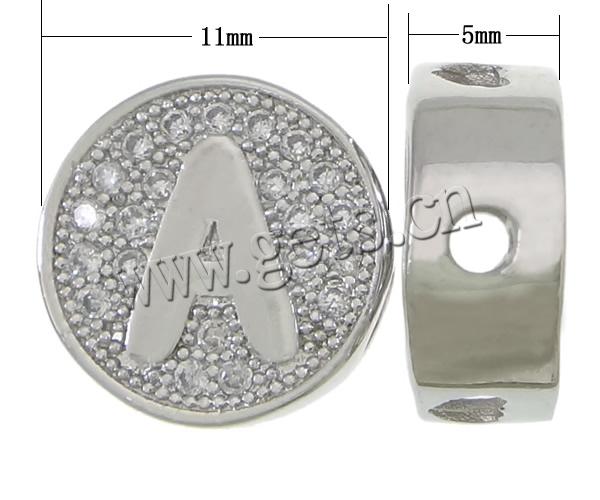 Perles zircon Micro Pave cubes, laiton, Plat rond, Placage, avec le motif de lettre & pavé de micro zircon & creux, plus de couleurs à choisir, 11x5mm, Trou:Environ 2mm, Vendu par PC