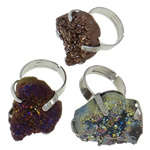 Natural Quartz Druzy Finger Ring, with Brass, colorful plated, nickel, lead & cadmium free, 18-28mm Approx 17mm, US Ring .5 