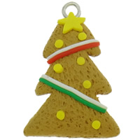 Polymer Clay Christmas Pendant, with Iron, Christmas Tree, Christmas jewelry, yellow Approx 3mm 