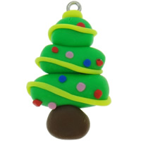 Polymer Clay Weihnachten Anhänger, Polymer Ton, mit Eisen, Weihnachtsbaum, Weihnachtsschmuck, grün, 19x32x8.5mm, Bohrung:ca. 1mm, 1000PCs/Tasche, verkauft von Tasche