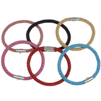 La chaîne de bracelet European en cuir , cuir PU, laiton fermoir, plus de couleurs à choisir, 6mm pouce, Vendu par brin[