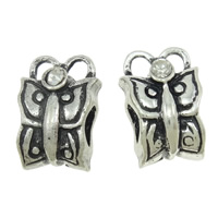 Rhinestone Zinc Alloy European Beads, Butterfly, plated, without troll & with rhinestone Approx 4.5mm 