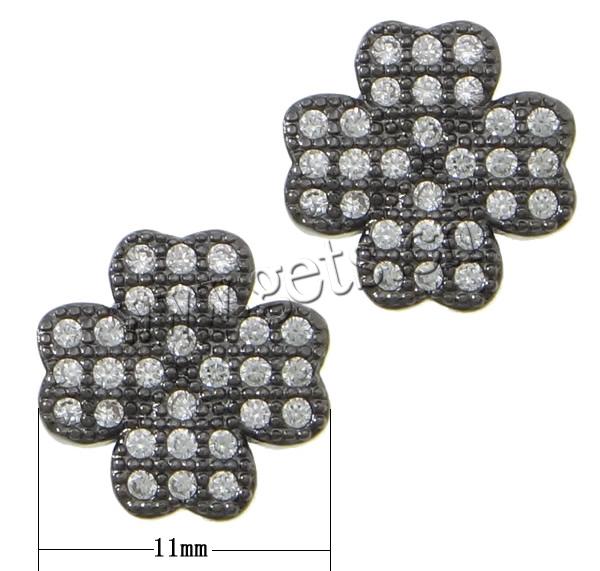 Cubic Zirconia Micro Pave Brass Beads, Four Leaf Clover, plated, micro pave cubic zirconia & hollow, more colors for choice, 11x11x4.5mm, Hole:Approx 2mm, Sold By PC