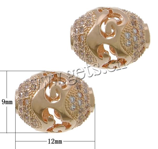 Cubic Zirconia Micro Pave Brass Beads, Oval, plated, micro pave cubic zirconia & hollow, more colors for choice, 12x9mm, Hole:Approx 2.5mm, Sold By PC