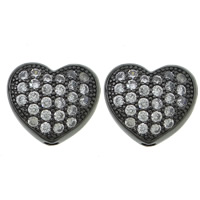 Cubic Zirconia Micro Pave Brass Beads, Heart, plated, micro pave cubic zirconia & hollow Approx 1.5mm 