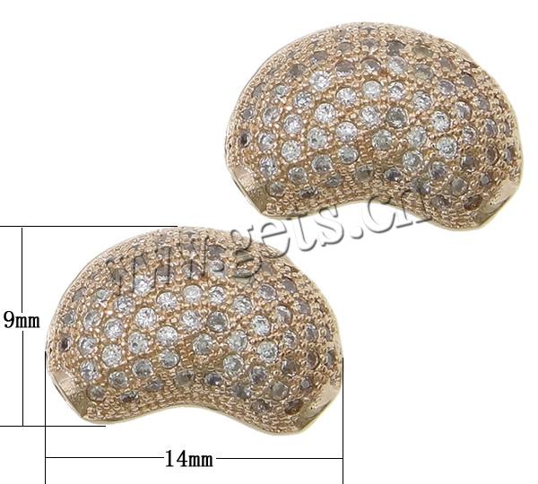 Cubic Zirconia Micro Pave Brass Beads, Bean, plated, micro pave cubic zirconia, more colors for choice, 14x9x7mm, Hole:Approx 2mm, Sold By PC