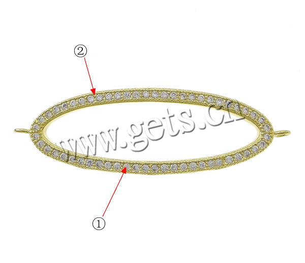 Cubic Zirconia Micro Pave Brass Connector, Flat Oval, plated, micro pave cubic zirconia & 1/1 loop, more colors for choice, 45x14x2mm, Hole:Approx 1.5mm, Sold By PC