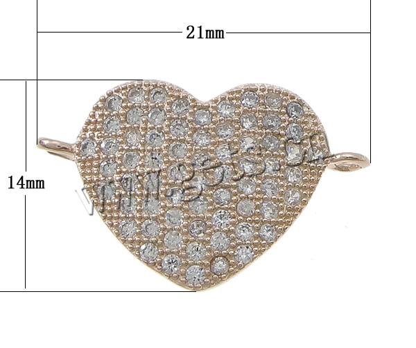 Cubic Zirconia Micro Pave Brass Connector, Heart, plated, micro pave cubic zirconia & 1/1 loop, more colors for choice, 21x14x2mm, Hole:Approx 1.5mm, Sold By PC