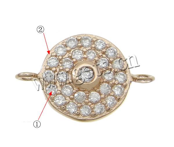 Cubic Zirconia Micro Pave Brass Connector, Flat Round, plated, micro pave cubic zirconia & 1/1 loop, more colors for choice, 16x10x2.5mm, Hole:Approx 1.5mm, Sold By PC