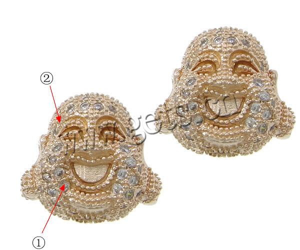 Cubic Zirconia Micro Pave Brass Beads, Buddha, plated, micro pave 104 pcs cubic zirconia, more colors for choice, 14x12.5x4mm, Hole:Approx 3mm, Sold By PC