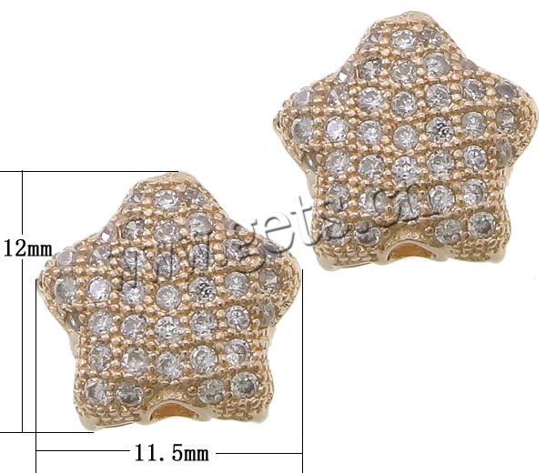 Cubic Zirconia Micro Pave Brass Beads, Star, plated, micro pave 38 pcs cubic zirconia, more colors for choice, 11.5x12x5mm, Hole:Approx 2mm, Sold By PC