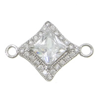 Cubic Zirconia Micro Pave Brass Connector, Rhombus, plated, micro pave cubic zirconia & faceted & 1/1 loop Approx 2mm 
