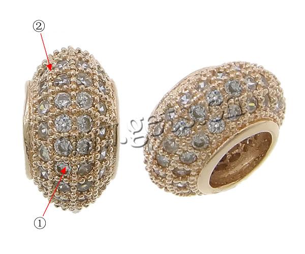 Cubic Zirconia Micro Pave Brass Beads, Drum, plated, micro pave cubic zirconia & without troll, more colors for choice, 6x11x6mm, Hole:Approx 4mm, Sold By PC