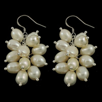 Freshwater Pearl Cluster Earring, sterling silver earring hook, white .5 Inch 