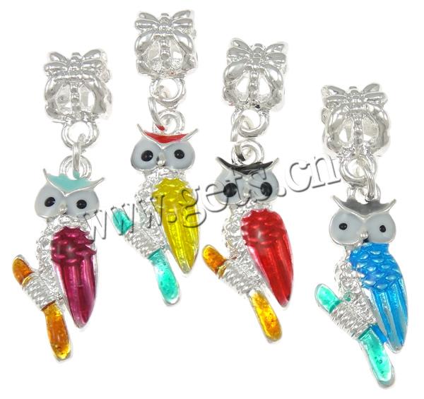 Zinc Alloy European Pendants, Owl, plated, Customized & enamel, more colors for choice, nickel, lead & cadmium free, 9.5x22x3mm,33mm, Hole:Approx 5mm, 200PCs/Lot, Sold By Lot