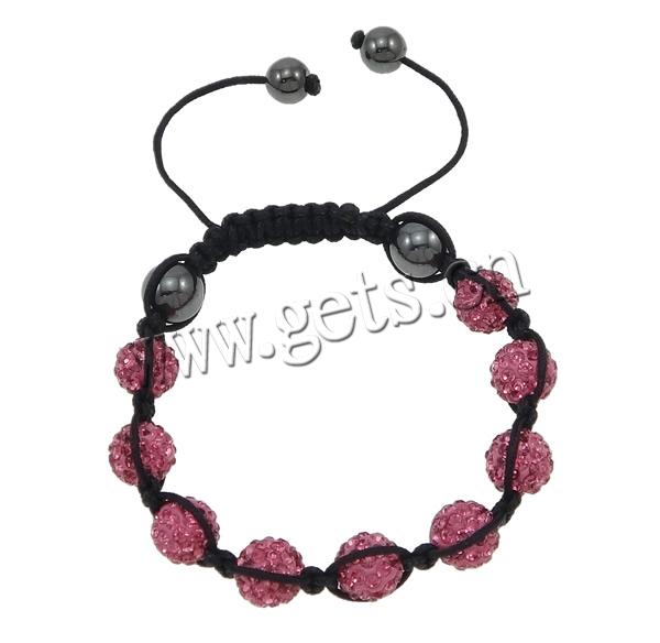 Fashion Woven Ball Jewelry Sets, Rhinestone Clay Pave Bead, bracelet & earring, with Wax Cord & Hematite, more colors for choice, 10mm, 8mm, Length:Approx 7-11 Inch, Sold By Set