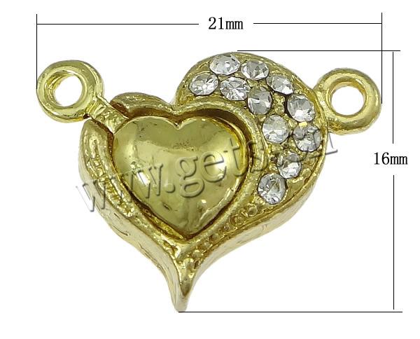 Zinc Alloy Magnetic Clasp, Heart, plated, with rhinestone & single-strand, more colors for choice, nickel, lead & cadmium free, 21x16x6mm, Hole:Approx 2mm, Sold By PC