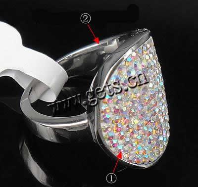 Rhinestone Zinc Alloy Finger Ring, with Czech rhinestone, 22mm, Hole:Approx 17mm, US Ring Size:7, Sold By PC