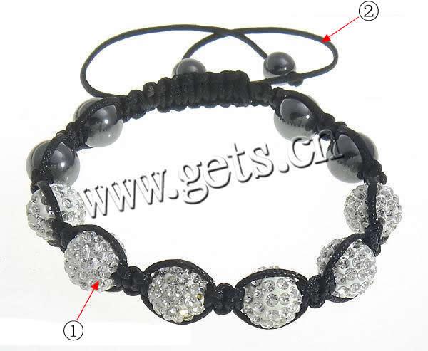 Rhinestone Woven Ball Bracelets, with Nylon Cord & Hematite, handmade, Length:Approx 6-10 Inch, Sold By Strand