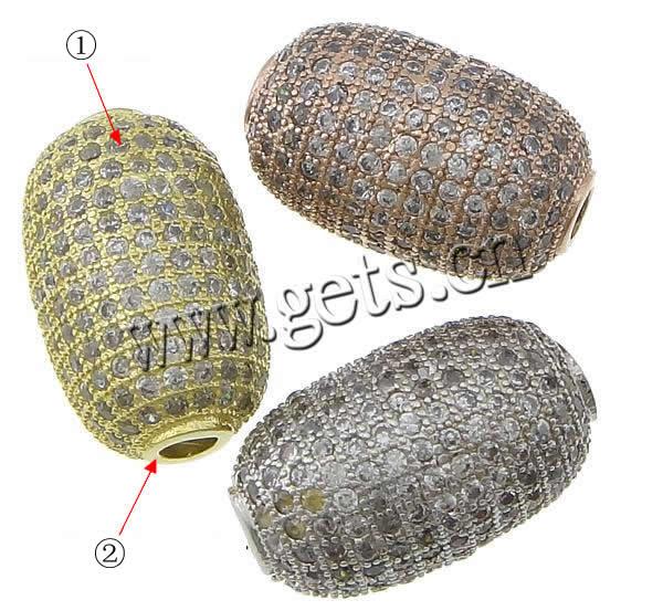 Cubic Zirconia Micro Pave Brass Beads, Oval, plated, micro pave cubic zirconia, more colors for choice, 16x10mm, Hole:Approx 2mm, Sold By PC