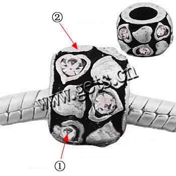 Rhinestone Zinc Alloy European Beads, Drum, plated, without troll & with rhinestone, more colors for choice, 7x10mm, Sold By PC