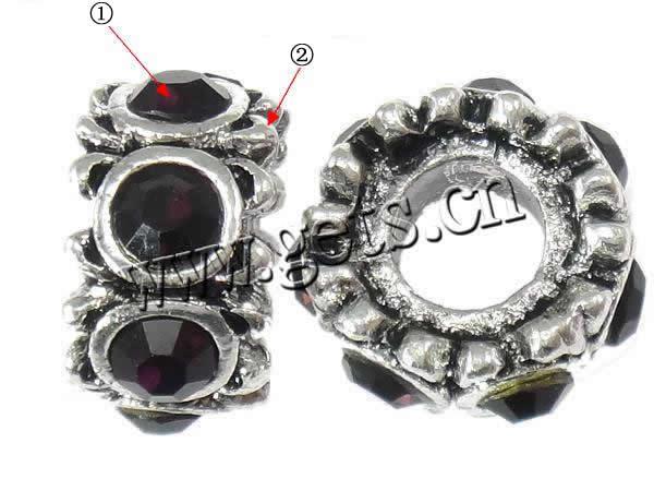 Rhinestone Zinc Alloy European Beads, Rondelle, plated, without troll & with rhinestone, more colors for choice, cadmium free, 7x12mm, Sold By PC