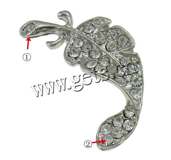 Zinc Alloy Jewelry Brooch, Feather, plated, Customized & with rhinestone, more colors for choice, nickel, lead & cadmium free, 20x37x8mm, Sold By PC
