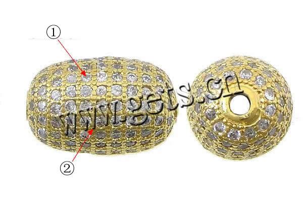 Cubic Zirconia Micro Pave Brass Beads, Oval, plated, micro pave cubic zirconia, more colors for choice, 19x12mm, Hole:Approx 2mm, Sold By PC