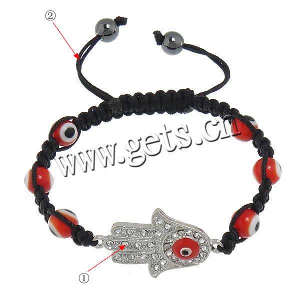 Hamsa Bracelets, Zinc Alloy, with Nylon Cord & Lampwork, Hand, more colors for choice, Length:Approx 8-10 Inch, Sold By Strand