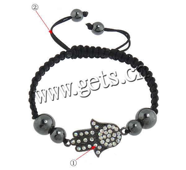 Hamsa Bracelets, Zinc Alloy, with Nylon Cord, plumbum black color plated, Islamic jewelry & adjustable & enamel & with rhinestone, more colors for choice, 25x19x2.5mm, 8mm, 10mm, Length:Approx 7-10 Inch, Sold By Strand
