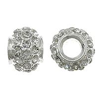 Rhinestone European Beads, with Zinc Alloy, Drum, plated, plating thickness more than 3μm Approx 4mm 