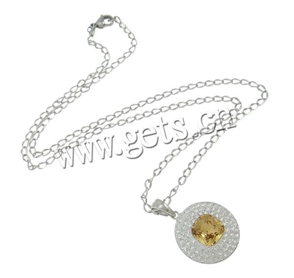 Rhinestone Brass Necklace, with stainless steel chain & Rhinestone Clay Pave & Glass, Flat Round, plated, with imitation Czech rhinestone & oval chain, more colors for choice, nickel, lead & cadmium free, 22x25x7.5mm, Length:Approx 19.5 Inch, Sold By Strand