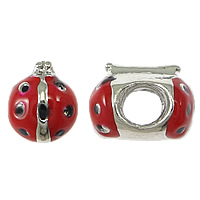 Enamel Zinc Alloy European Beads, Ladybug, plated, large hole Approx 4.2-4.5mm 