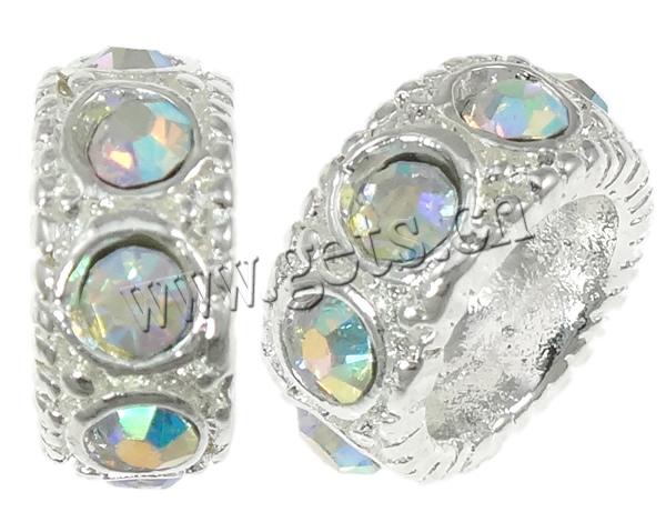 Rhinestone Zinc Alloy European Beads, Rondelle, plated, without troll & with rhinestone, more colors for choice, nickel, lead & cadmium free, 13x5mm, Hole:Approx 7mm, Sold By PC