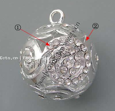 Zinc Alloy Rhinestone Pendants, Round, plated, more colors for choice, 26x26mm, Hole:Approx 3mm, Sold By PC