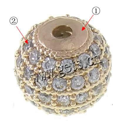 Cubic Zirconia Micro Pave Brass Beads, Drum, plated, micro pave cubic zirconia, more colors for choice, 10mm, Hole:Approx 2mm, Sold By PC