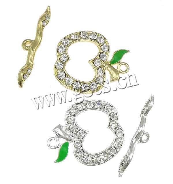 Zinc Alloy Toggle Clasp, Apple, with rhinestone & single-strand, more colors for choice, nickel, lead & cadmium free, 25x21.5mm, 29.5x5mm, Hole:Approx 2mm, Sold By Set