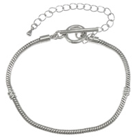 Brass European Bracelet Chain, brass toggle clasp, plated nickel, lead & cadmium free, 3mm .5 Inch 