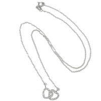 Zirkonia Sterling Silber Halskette, 925 Sterling Silber, Herz, plattiert, mit kubischem Zirkonia, keine, 12.5x10mm, 1.2mm, Länge:ca. 17 ZollInch, verkauft von Strang