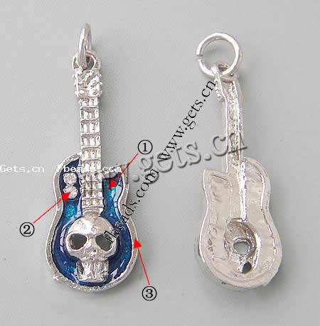 Musical Instrument Shaped Zinc Alloy Pendants, Guitar, plated, more colors for choice, 32x12x4.5mm, Hole:Approx 4mm, Sold By PC