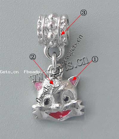 Zinc Alloy European Pendants, Cat, plated, more colors for choice, 11x9x3mm, 22mm, Hole:Approx 4.2mm, Sold By PC