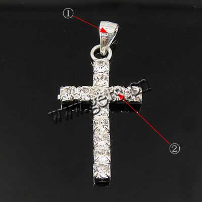 Brass Cross Pendants, plated, with rhinestone, more colors for choice, 25x16x3mm, Hole:Approx 5x3mm, Sold By PC