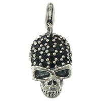 Thailand Sterling Silver Pendants, Skull, with cubic zirconia Approx 3mm 