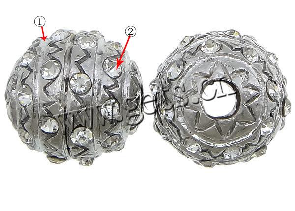 Perles strass en alliage de zinc, avec alliage de zinc, Rond, Placage, plus de couleurs à choisir, sans nickel, 14x14mm, Trou:Environ 3mm, Vendu par PC