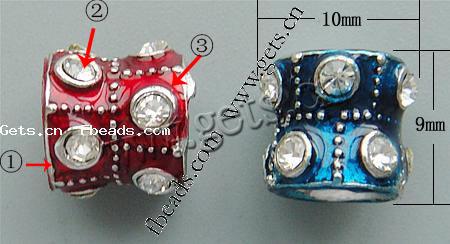 Émail Zinc Alloy European Beads, alliage de zinc, tube, Placage, sans filetage & émail & avec strass & grand trou, plus de couleurs à choisir, 10x9mm, Trou:Environ 5mm, Vendu par PC