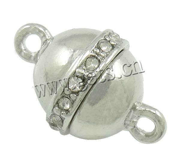 Zinc Alloy Magnetic Clasp, Round, plated, Customized & with rhinestone & single-strand, more colors for choice, cadmium free, 16x10x10mm, Hole:Approx 2mm, Sold By PC