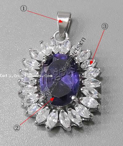 Cubic Zirconia Brass Pendants, Flower, plated, with cubic zirconia & faceted, more colors for choice, 26x22x8mm, Hole:Approx 3-5mm, Sold By PC