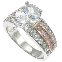 Cubic Zirconia anillo de dedo de plata esterlina, plata de ley 925, chapado, con circonia cúbica, más colores para la opción, 10x8mm, agujero:aproximado 18.5mm, tamaño:8.5, Vendido por UD