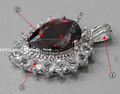 Cubic Zirconia Brass Pendants, Teardrop, plated, with cubic zirconia & faceted, more colors for choice, 27x18x8mm, Hole:Approx 5x3mm, Sold By PC