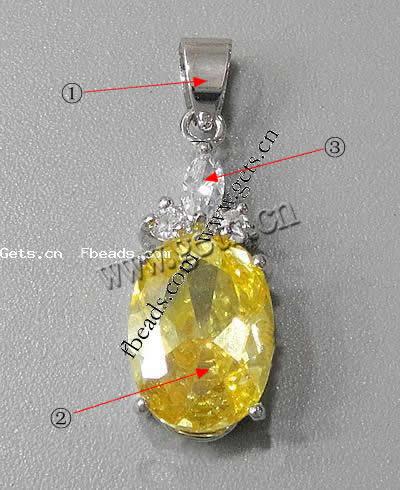 Cubic Zirconia Brass Pendants, Oval, plated, with cubic zirconia & faceted, more colors for choice, 22x10x7mm, Hole:Approx 3-5mm, Sold By PC